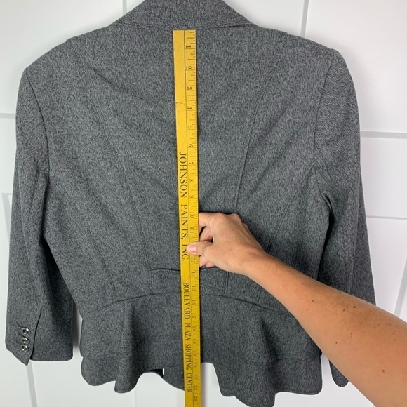 White House Black Market Size 8 Herringbone Jacket Single Button Ruffle Back 3/4 - Picture 7 of 8